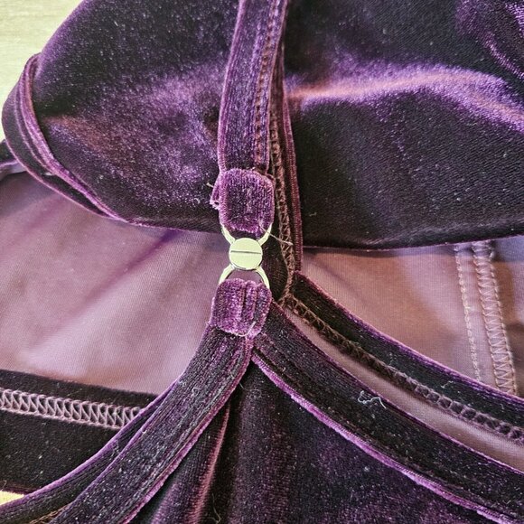 Vintage 90s Womens Medium Purple Velvet Cardigan Sweater Set Stretchy W‎ Tank - Picture 6 of 11